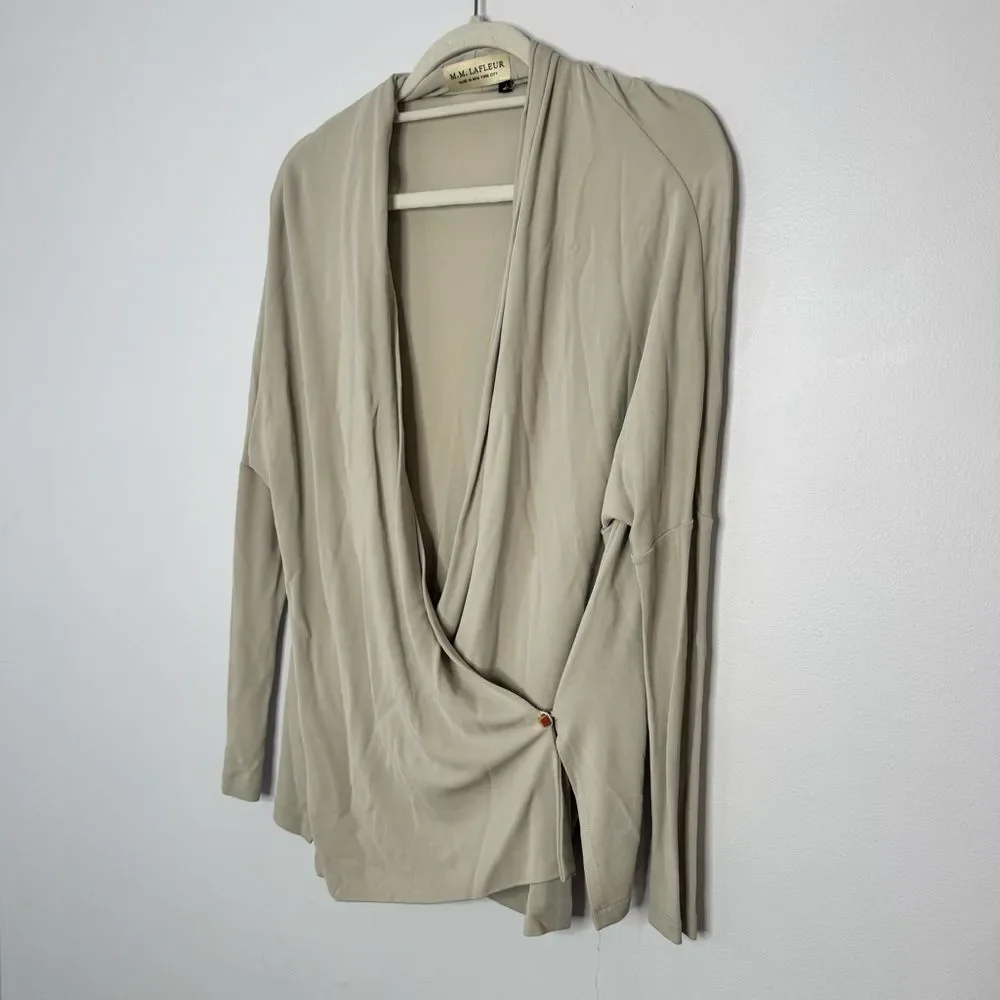 MM Lafleur faux wrap blouse in light beige size medium - Picture 3 of 7